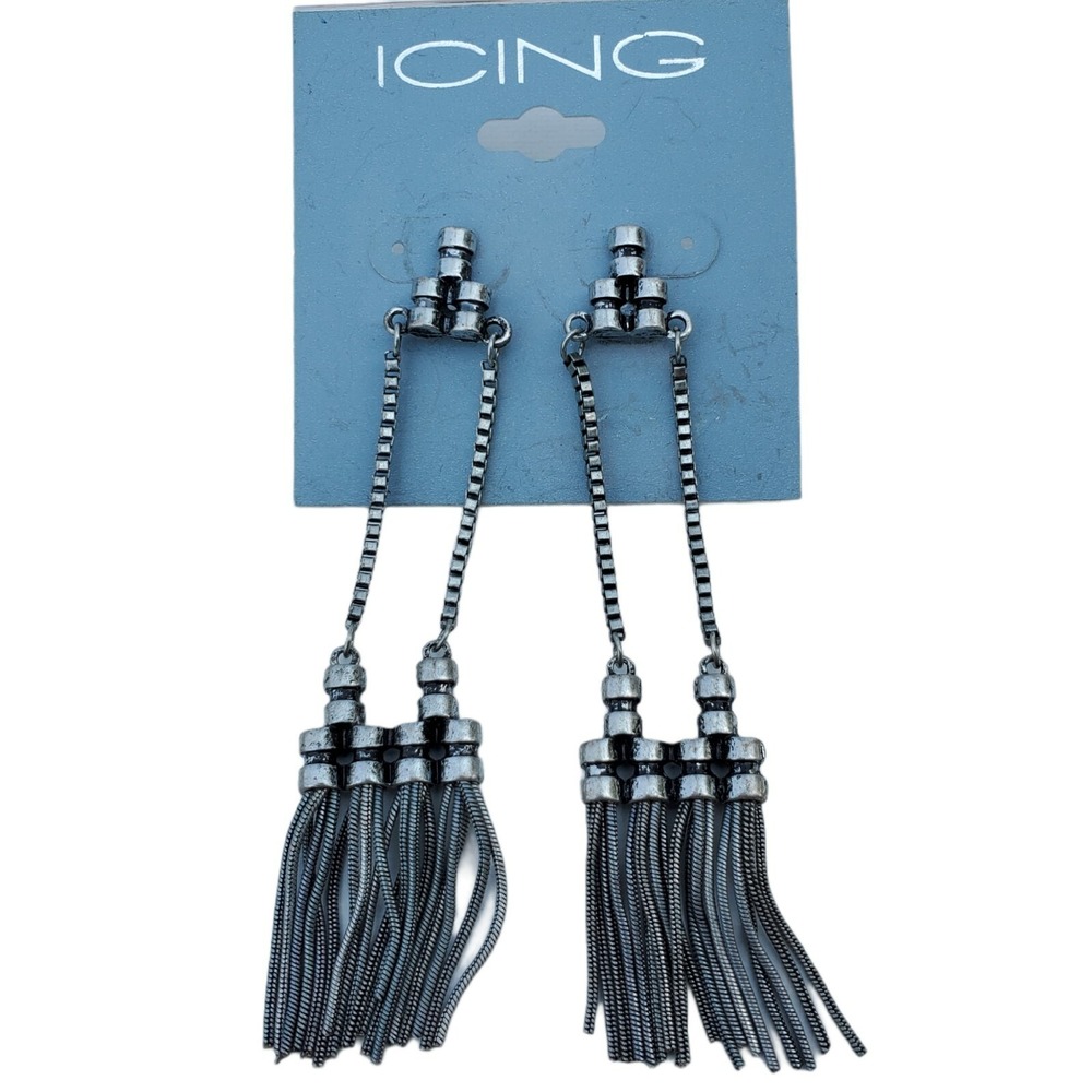 Icing Pewter Tone Dangle Chains Goth Punk Pierced Earrings